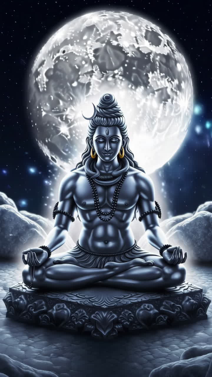 Lord Shiva in Meditation Under the Moonlight