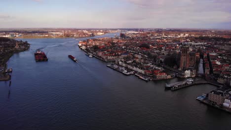 Aerial-View-Over-Oude-Maas-And-Dordrecht-City-Landscape