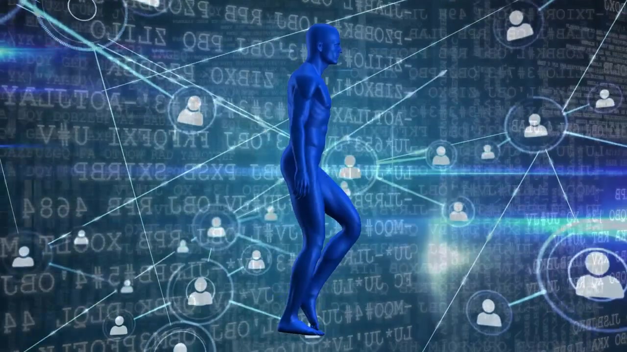 Animation of network of connections and data processing over human body model