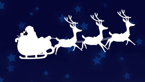 Animation-of-santa-sleigh-over-stars-on-dark-blue-background