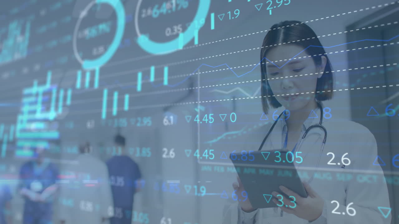 Analyzing financial data animation over medical professionals in hospital setting
