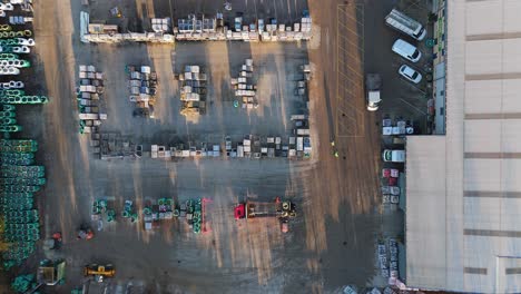 overhead drone aerial footage of industrial, commercial, yard