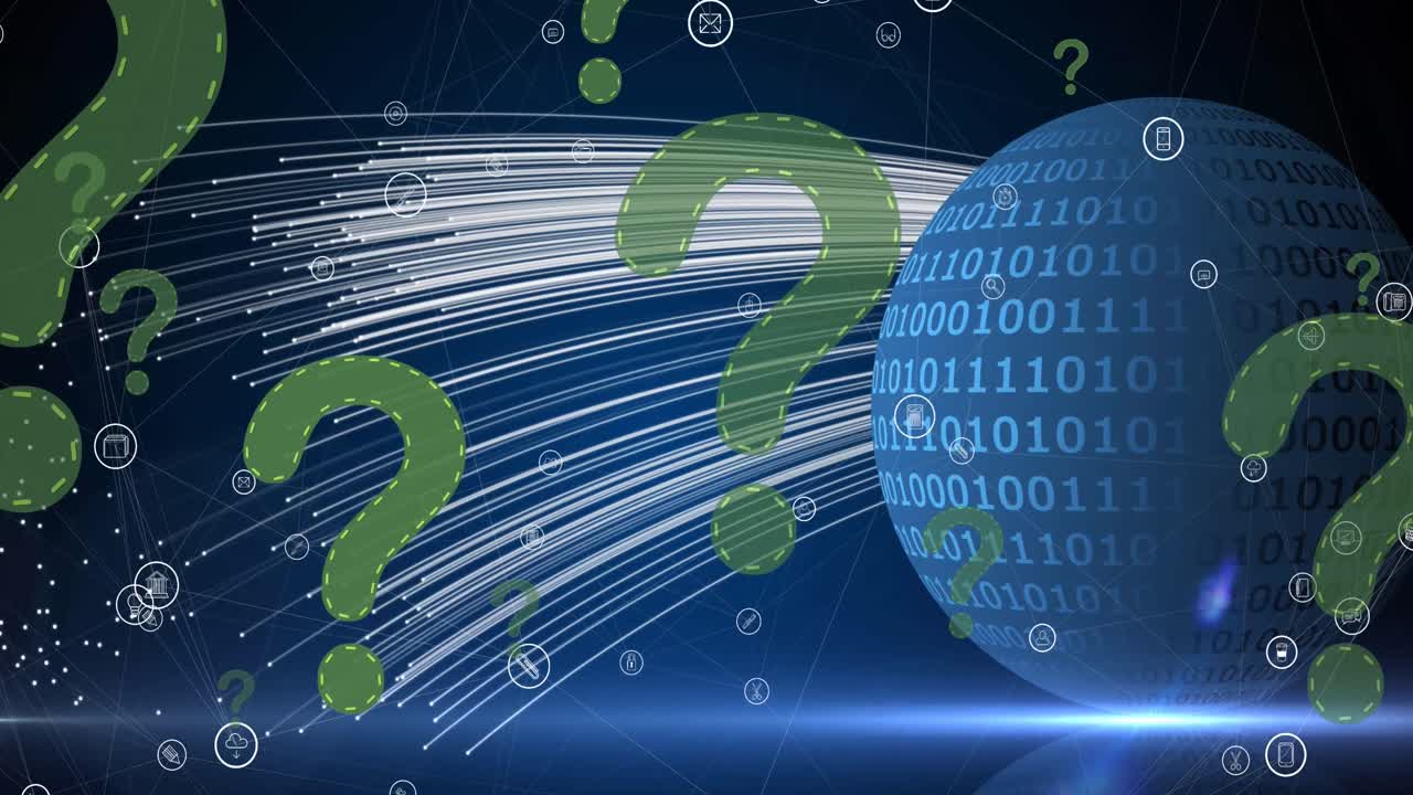 지구상과 질문표에 대한 데이터 처리의 애니메이션