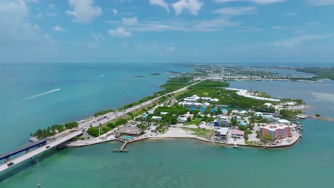 aerial orbit over knight's key and the seven mile bridge in the florida keys