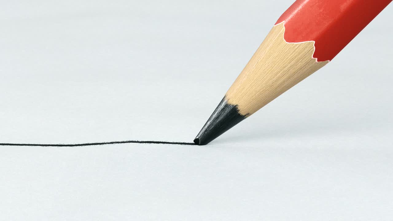 종이 클로즈업에 아름다운 나무 연필 그림 줄. 루프 3d 애니메이션 녹색 스크린 알파 마스크. 추상적인 글쓰기 및 드로잉 과정. 예술 및 디자인 개념.