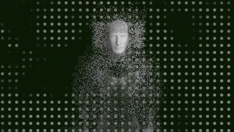 Animation-of-exploding-human-bust-formed-with-grey-particles-on-green-background