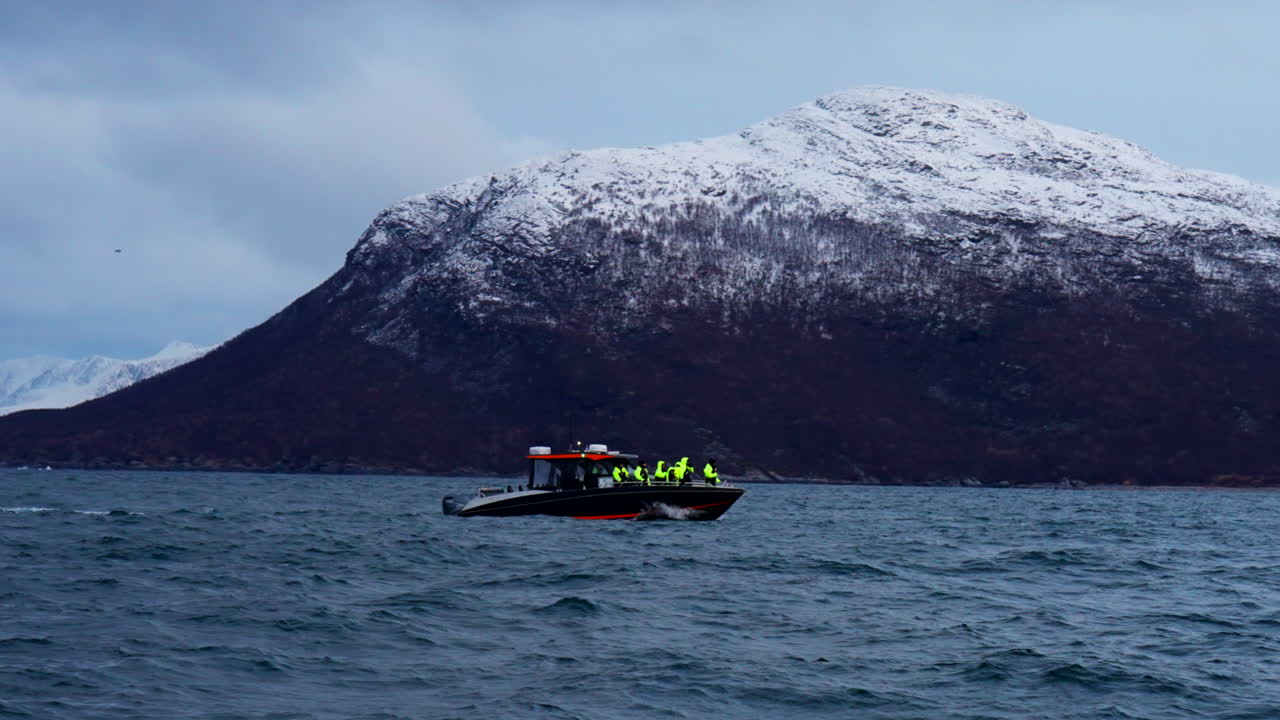 Rippling ocean waves, whale boating safari, Norwegian coastal waters