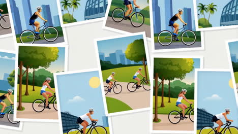 collage of people biking in various settings