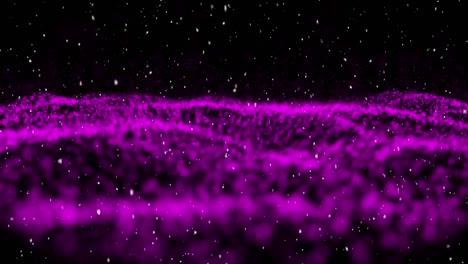 Animation-of-snow-falling-over-purple-glowing-mesh