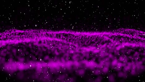 animation of snow falling over purple glowing mesh