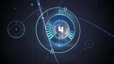 digital countdown animation with futuristic circles and lines over dark background