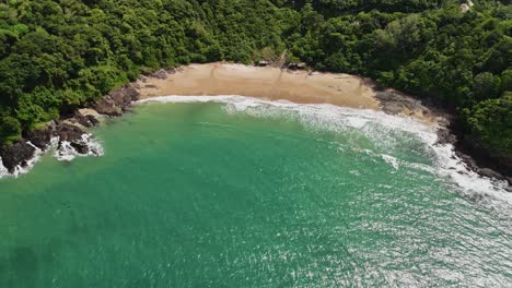 aerial shot of a remote island bay