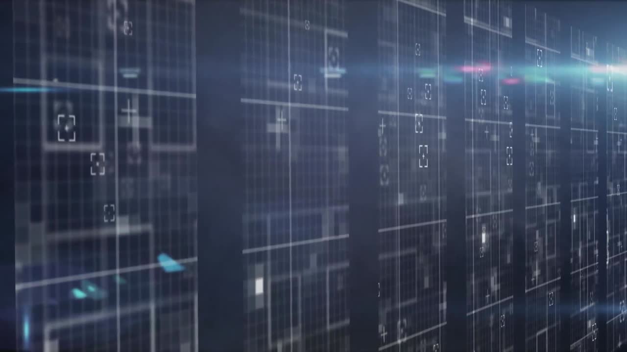 efecto de humo azul en múltiples pantallas con procesamiento de datos contra un fondo azul