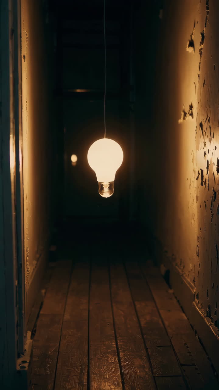 Mysterious Abandoned Corridor with Single Light Bulb