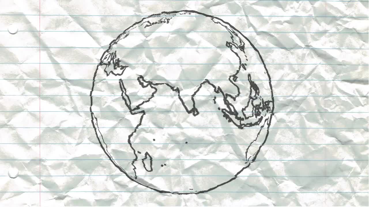 지구 그림 종이 만화 손으로 그린 애니메이션 회전 지구 세계 펜 루프