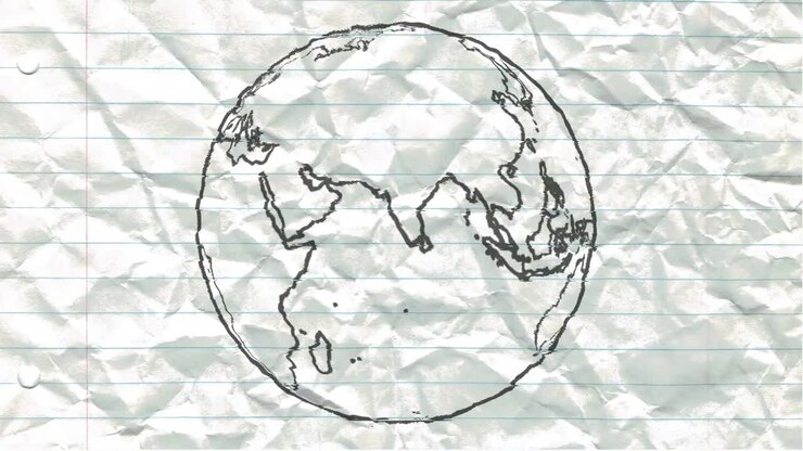 Disegno della Terra, carta, cartone animato, disegnato a mano, animazione, mappamondo che ruota, mondo, penna, loop