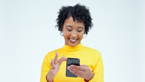 Phone,-smile-and-social-media-with-a-woman