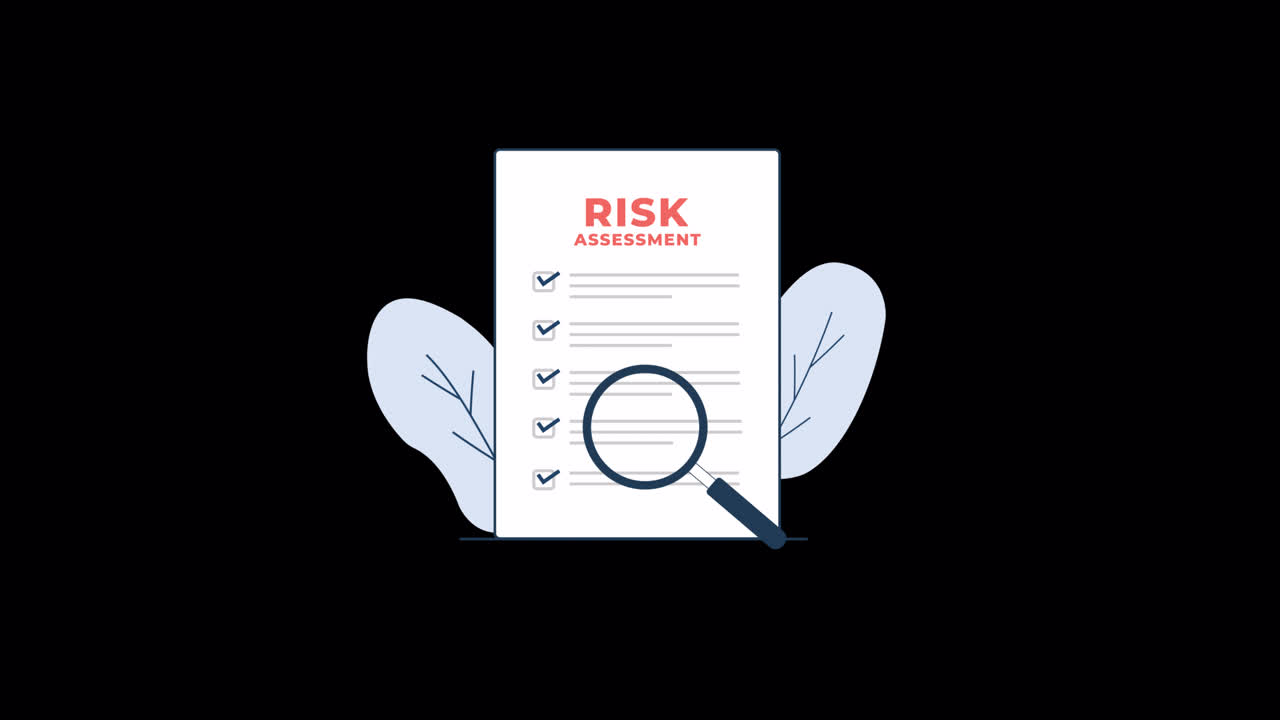 Checklist animata di valutazione del rischio con lente d'ingrandimento