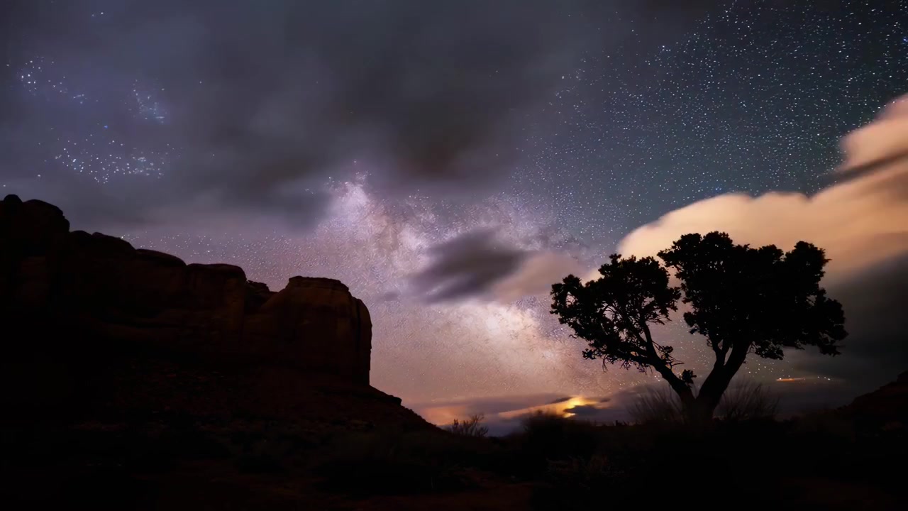 Time Lapse of Milky Way Galaxy Over Desert Landscape