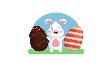 feliz pascua tarjeta animada con conejo lindo y huevos pintados