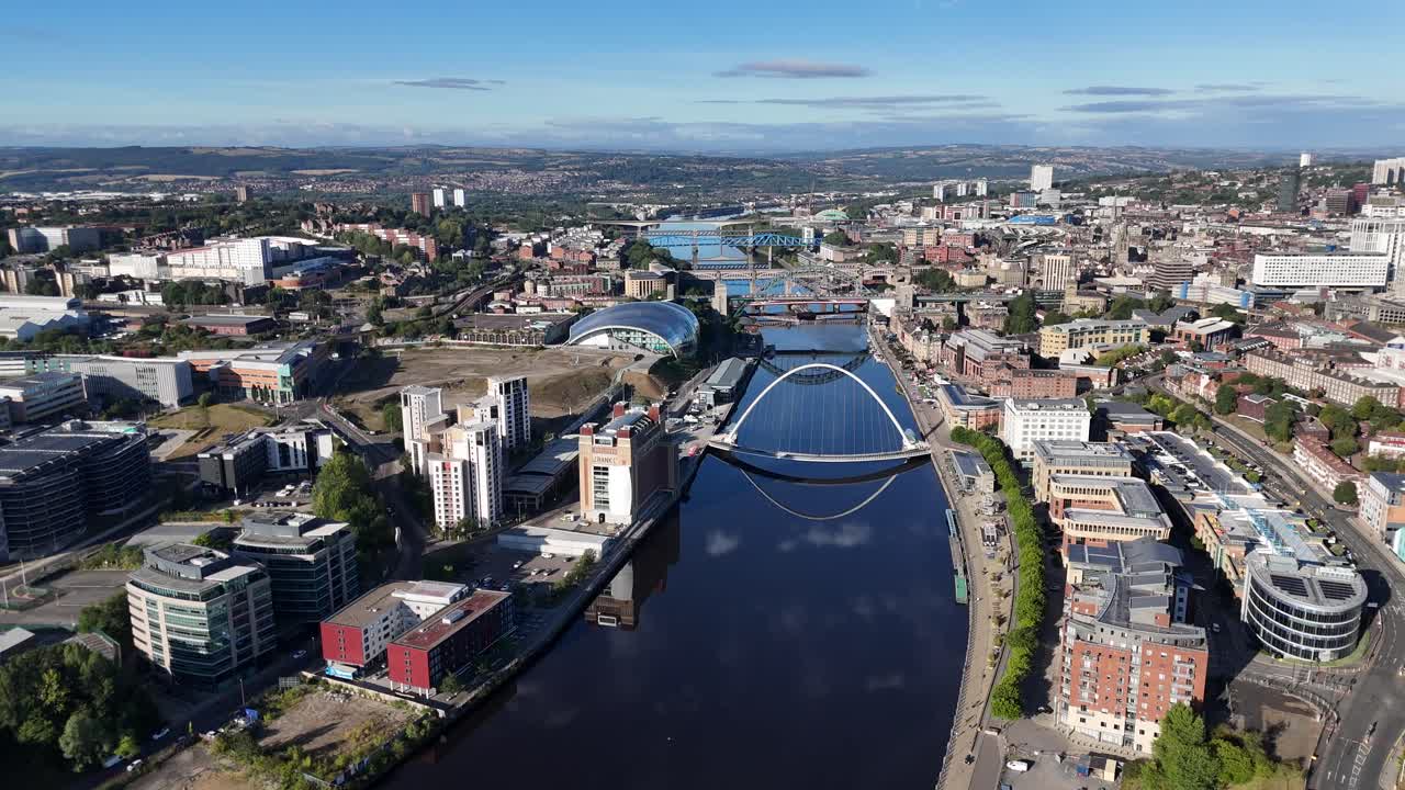 Drone Aerial Footage of Newcastle and Gateshead — River Tyne, Bridges, St ’ Park, City Centre Skyline, UK north east england tyneside