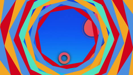 animation of colourful shapes on blue background