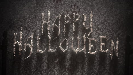 Happy-Halloween-on-horror-wall-in-dark-hall-of-hotel