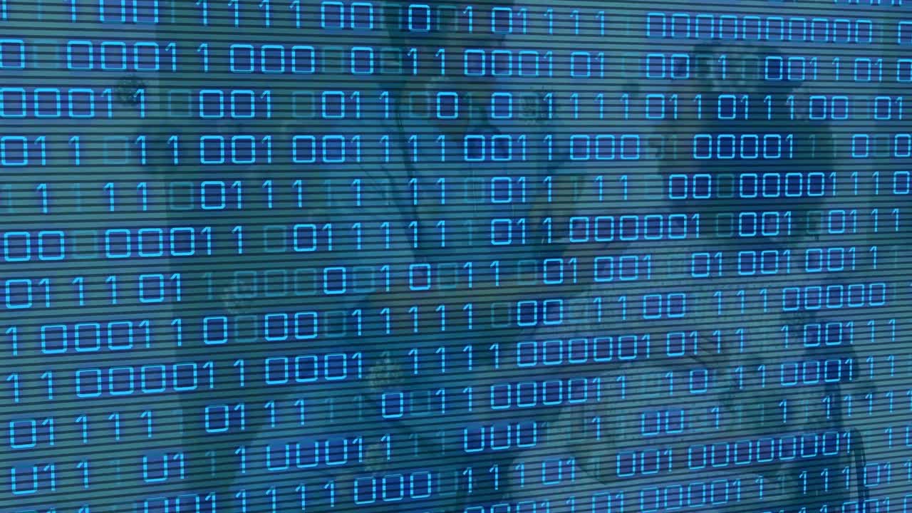 Animation of data processing over caucasian male doctor talking