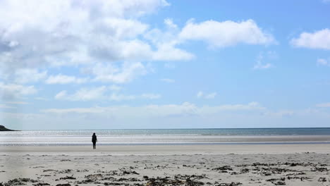 Mujer-Relajándose-Y-Caminando-Hacia-El-Mar