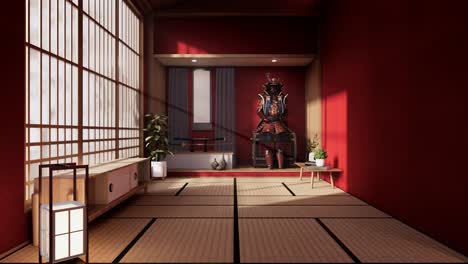 samurai armor - red living room japanese style.3d rendering