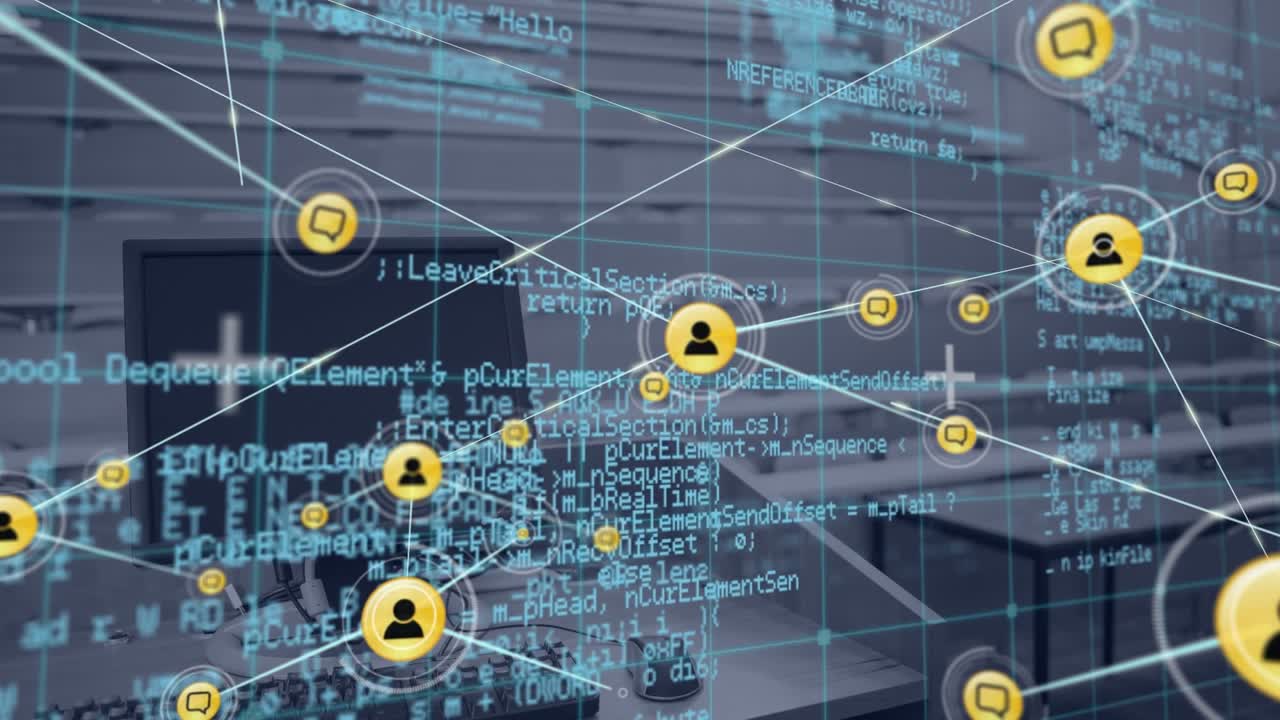 Animation of network of connections over office and data processing