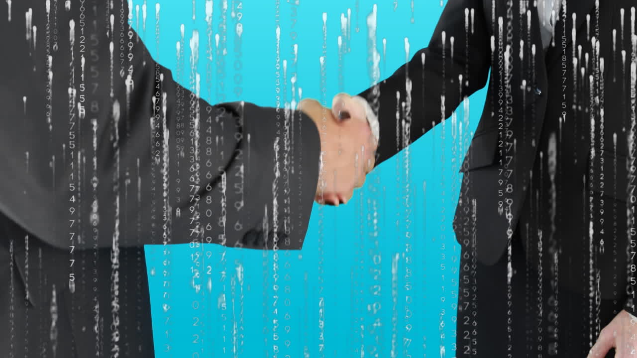 통계의 애니메이션과 데이터 처리가 사업가의 손짓을 통해