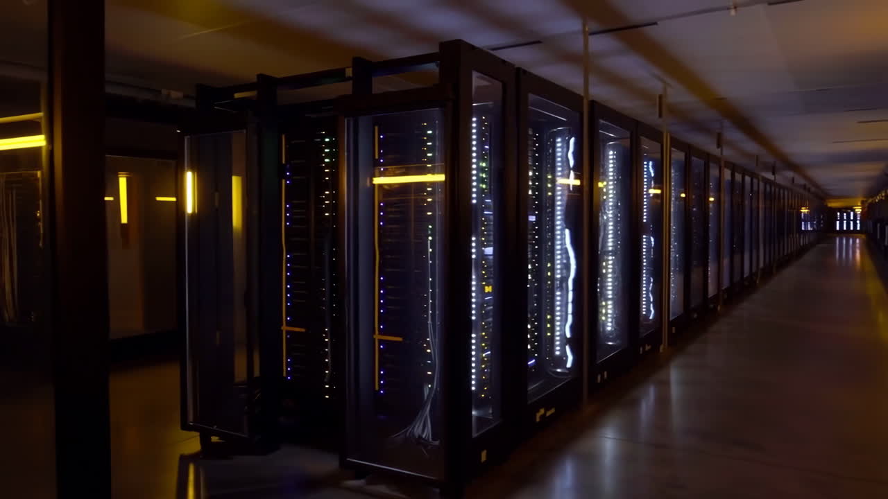 sala de servidores con filas de servidores en un centro de datos