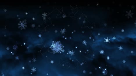 Animation-of-snow-falling-over-black-background