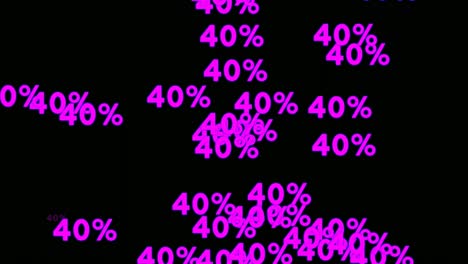 40 por ciento símbolo de signo de número de neón animación moderna en fondo negro, moviéndose hacia arriba para descuento elementos de video concepto de negocio