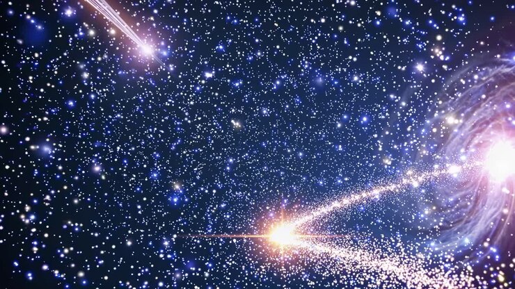 A cosmic video scene with a wide-angle view of a starry sky, showcasing bright stars and a swirling