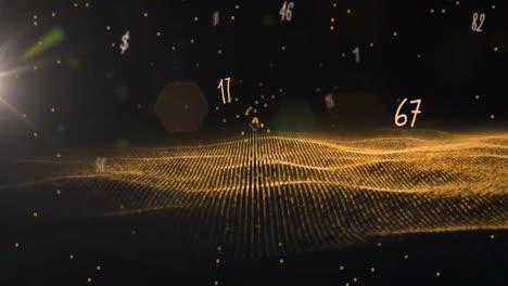 animation of numbers over light spots and trails on black background