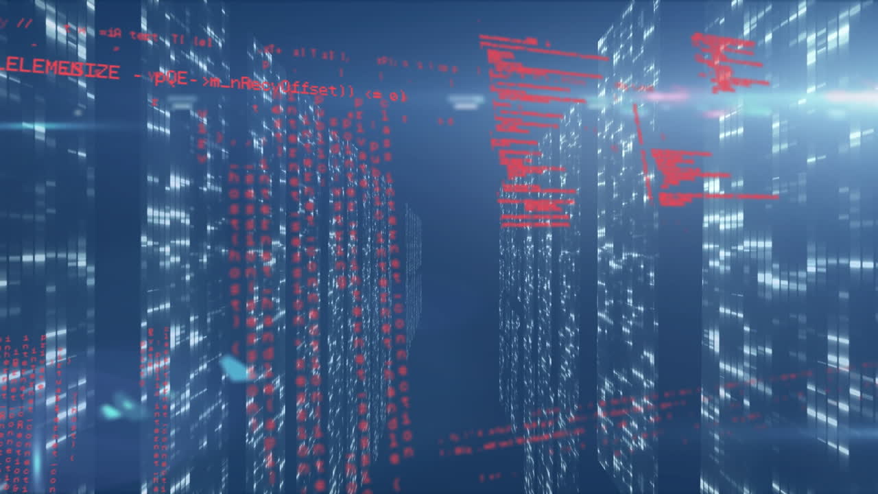 Animation of data processing on navy background with lights