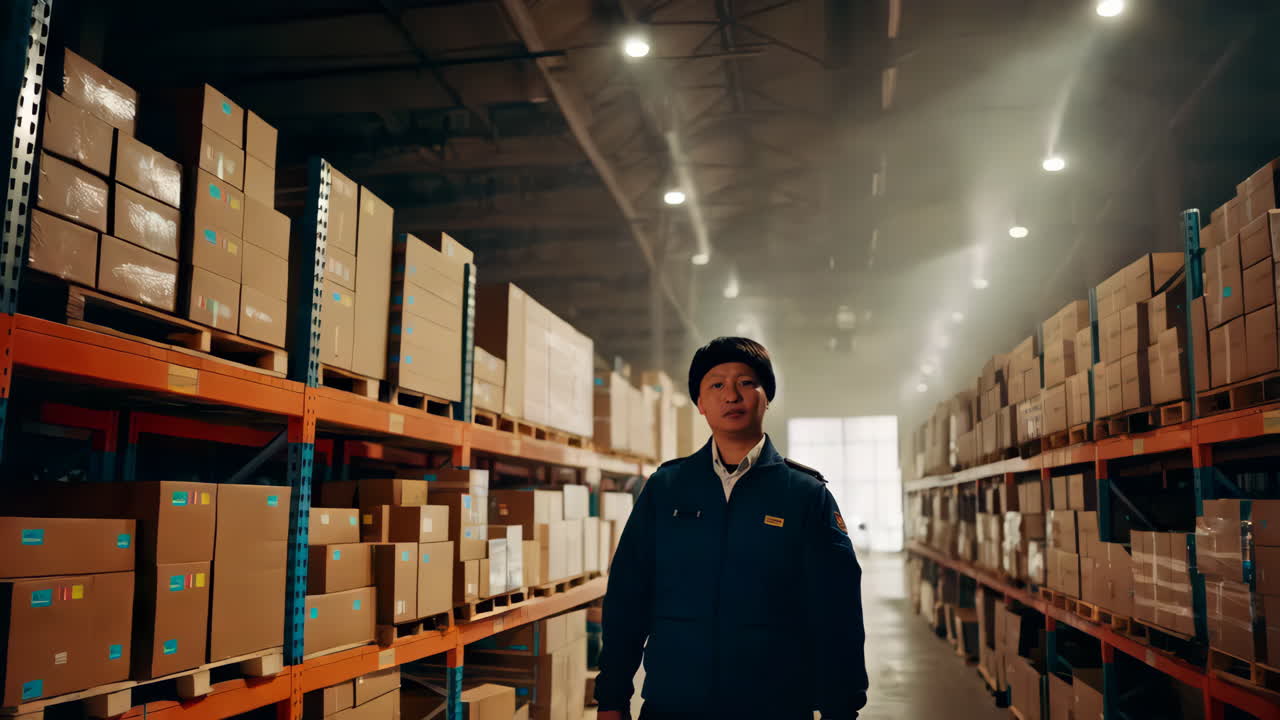 trabajador de almacén inspeccionando el inventario