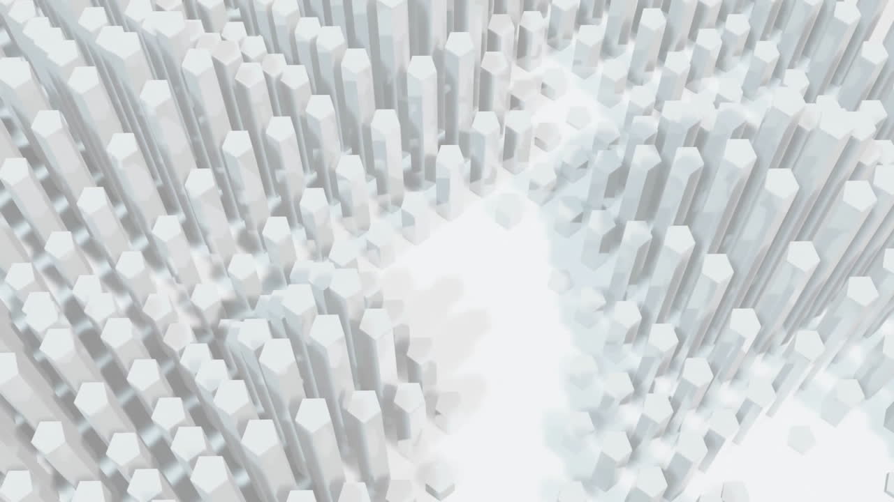 Animation of 3d white blocks pulsating on white background