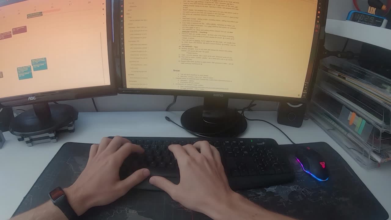 POV writer doing copywriting administrative paper work and calendar scheduling on keyboard