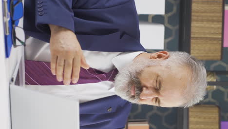 vertical video of old businessman sick of hot and humid weather.
