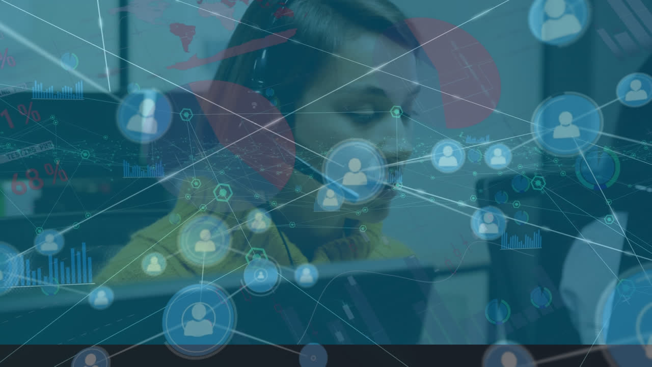 사무실에서 코카시안 사업가들에 대한 데이터 처리 애니메이션