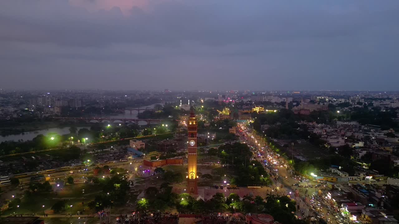 Husainabad Clock Tower and Bada Imambara India Architecture view from drone