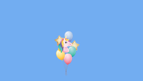 Mehrere-Ballons-Und-Heißluftballons-Schweben-Vor-Blauem-Himmel-Und-Wolken