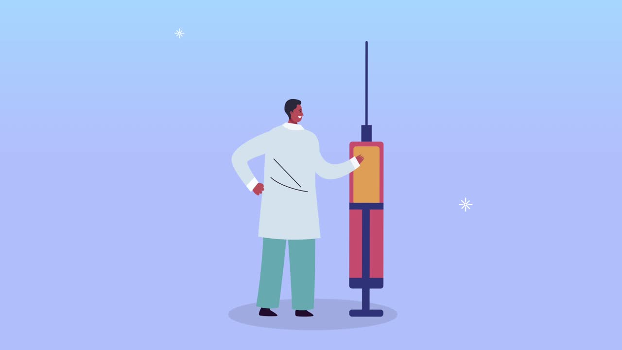 male scientist with vaccine character