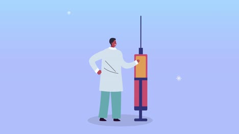 male scientist with vaccine character