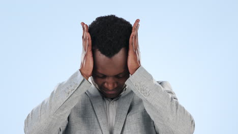 estrés, dolor de cabeza y empresario africano