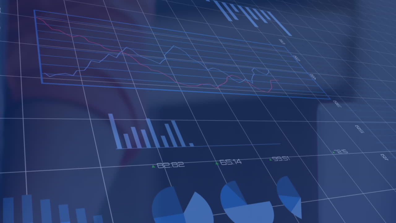 Animazione dell'elaborazione di dati finanziari su sfondo blu