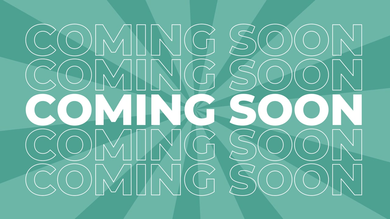 Coming soon 2D typography text animation graphics with spiral coloured digital background retail shopping promotion and sales slogan product advertisements dynamic motion effects colours aqua teal